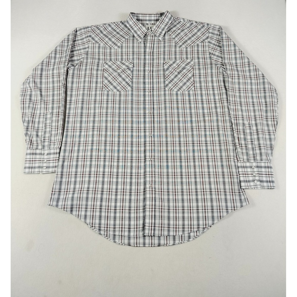 Ely Cattleman Shirt Mens XLT White Plaid Western Snap Big Tall Rodeo Westerncore